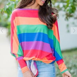 Multi Stripe Dolman Sleeve Top by Fantastic Fawn